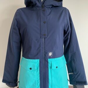 Kids Waterproof Hooded Snow Jacket in Navy and Teal